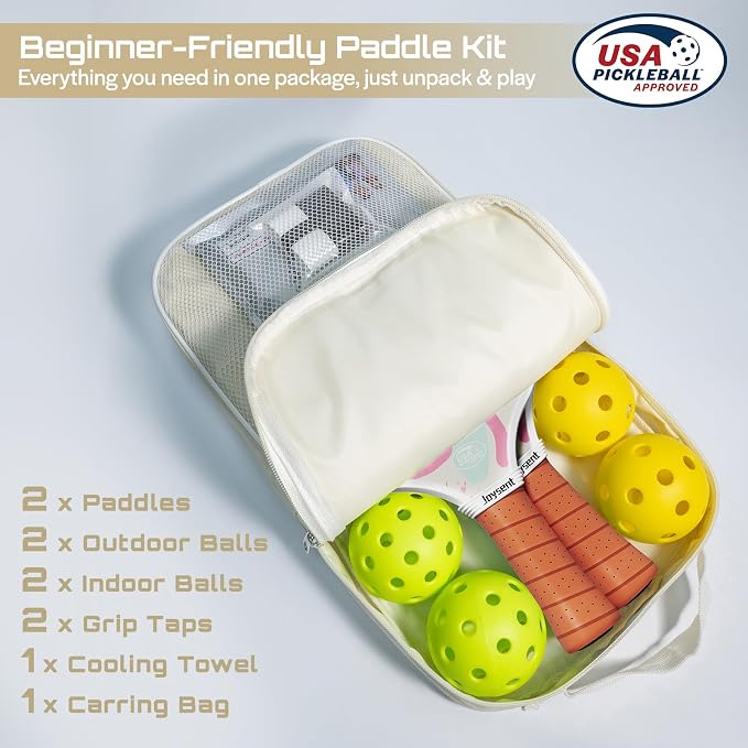 Pickleball Paddles Set, USAPA Approved Carbon Fiber Pickleball Set of 2 with Beginner Pickleball Rackets, Indoor Outdoor Pickle Balls for Adults Men Women, JT-1