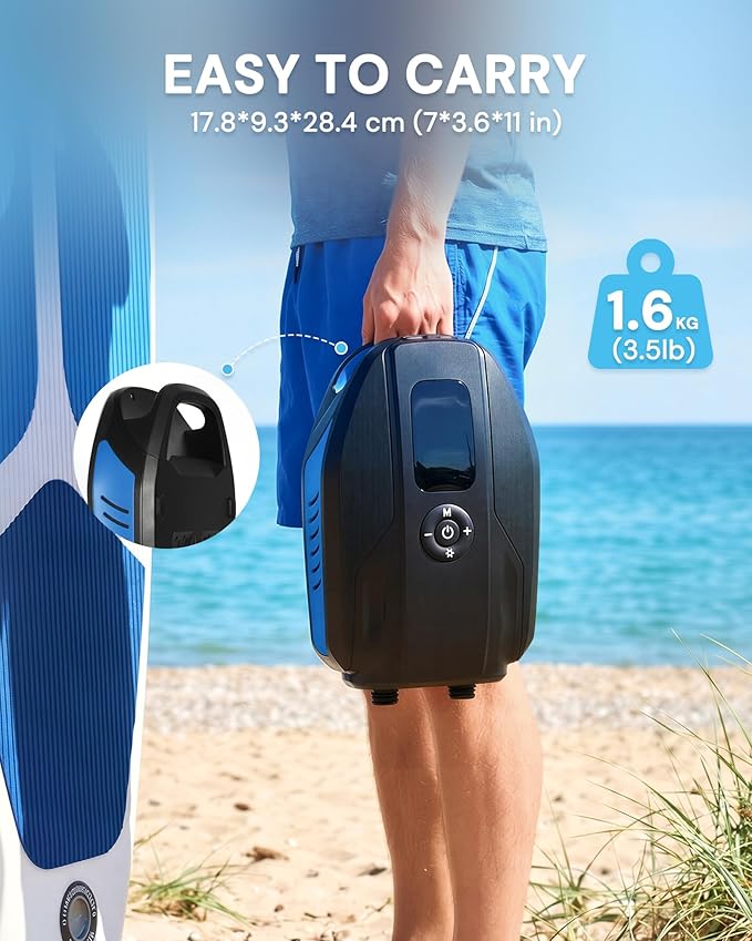 Paddle Board Electric Pump, 18000mAh Rechargeable 20PSI High Pressure SUP Pump, Intelligent Dual Stage Inflation & Deflation, Auto-Off for Stand Up Paddle Boards, Surfing Kite, Tent, Boat