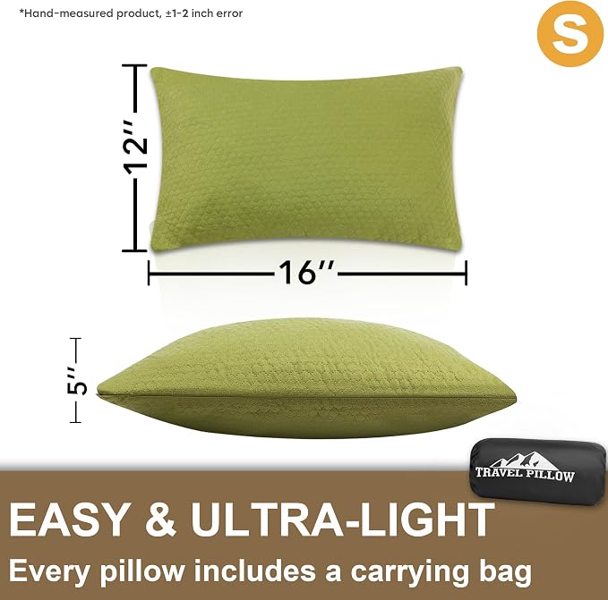 Travel Pillow Compressible Camping Memory Foam Pillow - Turquoise Blue M Size, Avocado Green S Size, Ideal Backpacking, Airplane and Car