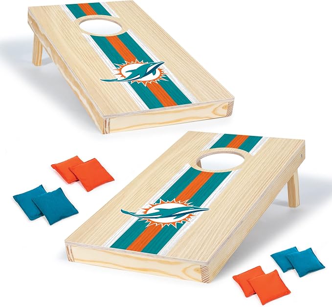 NFL Football Portable Size 1' x 2' Solid Wood Cornhole Set with Direct Print HD Team Graphics – Travel Size