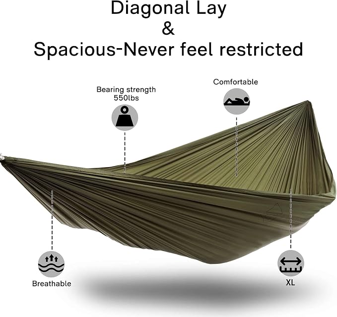 OneWind 11ft Portable Camping Hammock with Mosquito Net, Adjustable Ridgeline Double Hammock with 2*12Ft Tree Straps, Coyote Brown