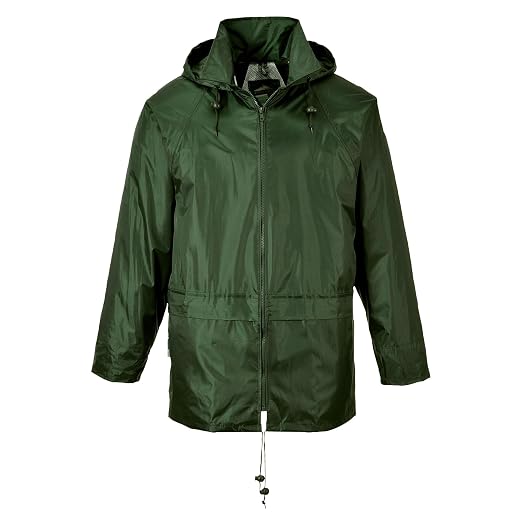 Portwest US440 Men's Waterproof Rain Jacket - Lightweight Durable Hooded Weather Protection Safety Coat Olive Green, Medium