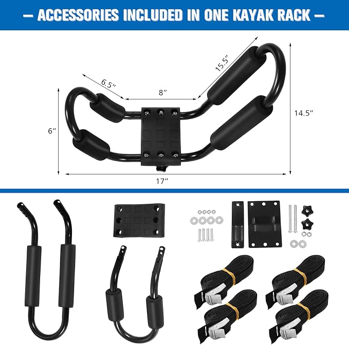 GYMAX 2Pairs Universal Kayak Roof Rack, J-Bar Roof Top Carrier with Straps, Foam Pad & Buckles, Mount Crossbar on SUV Van Car for SUP, Boat, Kayak, Canoes, Ski Board