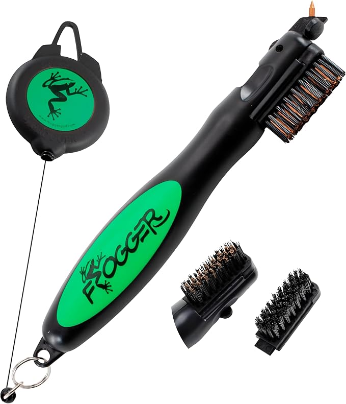 Frogger BrushPro Golf Club Cleaner with Ergonomic Grip and 2.5 ft. Retractable Cord - Sturdy Golf Club Brush and Groove Cleaner for Golfers
