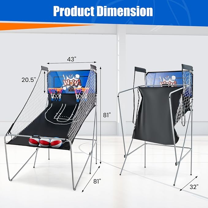 Giantex Dual Shot Electronic Basketball Arcade Game with 8 Game Modes, 2 Hoops, 4 Balls, Air Pump, LCD Scoreboard for Adults and Kids