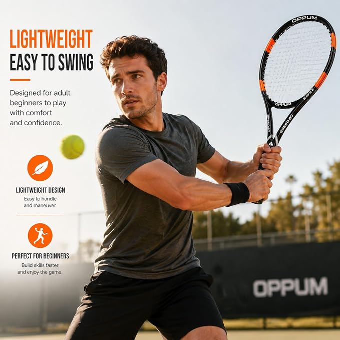 2-Pack Adult Tennis Rackets, 105 Sq Inch Oversized Head Pre-Strung for Beginners and Intermediate, Arm Friendly Vibration Control Set with Bag and Balls