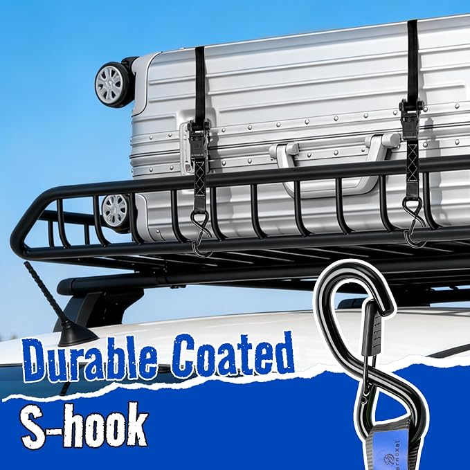 Ratchet Straps 4 Pack - 1,826 Lbs Break Strength 1 in x 15 Ft Medium Duty Ratchet Tie Down Straps with S Hooks Set for Truck, Cargo Van, Trailer, Motorcycle (Black)