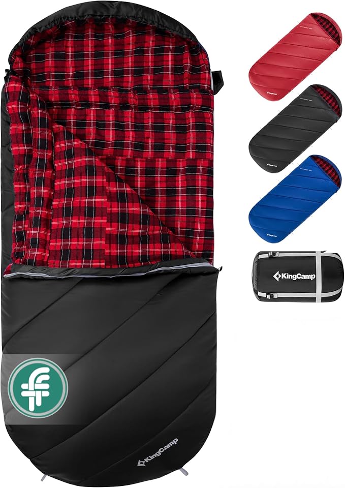 KingCamp Sleeping Bag for Adults Big and Tall, Cold Weather Camping Sleeping Bag with Soft 100% Cotton Flannel Lining, Portable Lightweight Outdoor Traveling & Car Camping