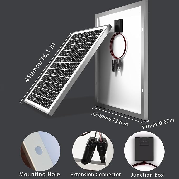 Solar Panel Kit 20W 12Volt Solar Battery Charger with 10A Charge Controller for Off Grid RV Boat Car Trailer Automotive Truck Motorcycle Camper (20w Solar kit)