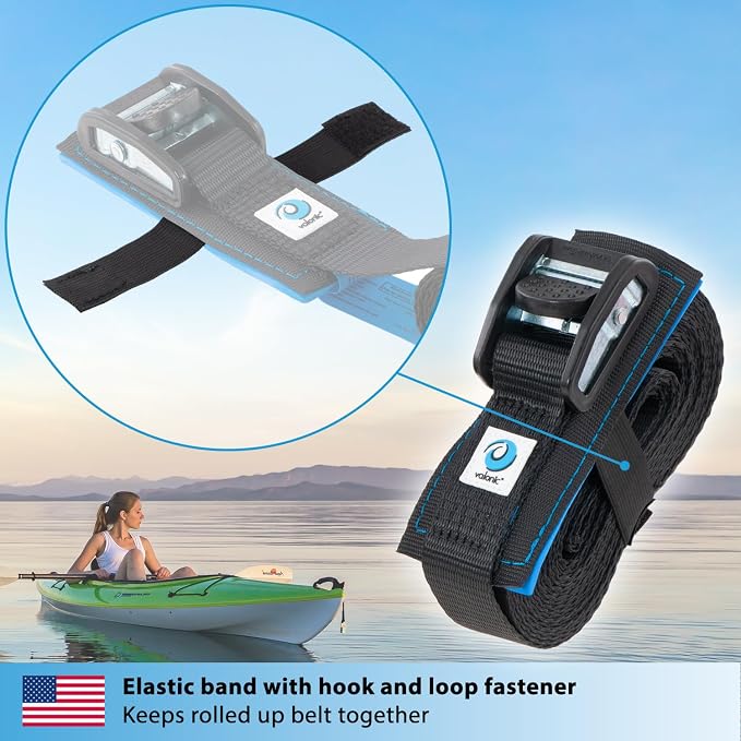 valonic ORCA - cam Straps Heavy Duty - 3500 lbs, Padded, cam Buckle, 20 ft x 1.3 in, 2 Pack - roof Straps for Kayak or Surfboard roof Rack - Black, with Protection pad