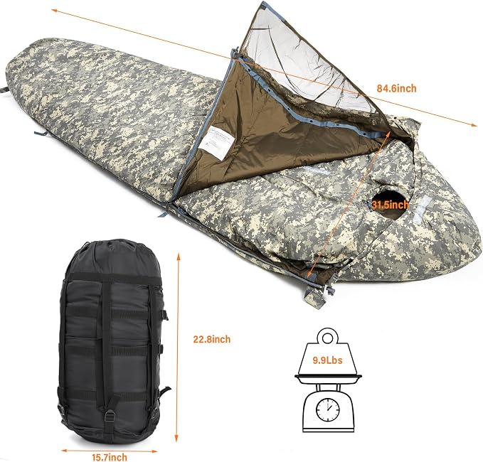 MT Military Army Force Defence 4 & Tropen Patrol Mummy Sleeping Bags with Bivy Cover Compression Sack, Modular Sleeping System 2.0 for Cold Weather,
