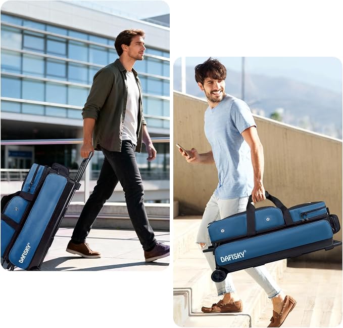 DAFISKY 3 Ball Bowling Bags with Wheels, Roller Bowling Bag with Multiple Pockets Retractable Handle Extends to 38‘’