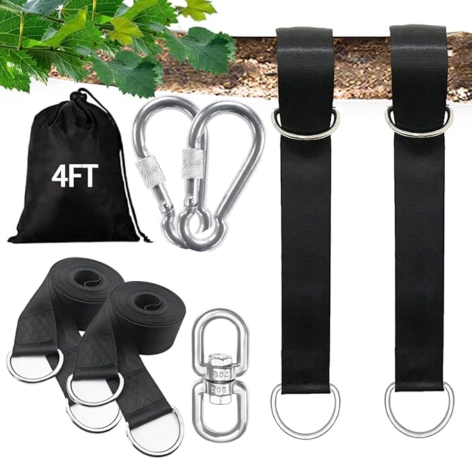 Tree Swing Straps Hanging Kit 4FT/8FT/15FT/20FT/25FT, Extra Long Tree Swing Straps Holds 5500 lbs with Lock Carabiners & Tree Protectors, Safer for All Swing & Hammock (4FT)