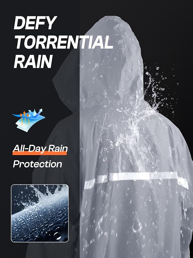 Mens Long Hooded Safety Rain Jacket Waterproof Emergency Raincoat Poncho