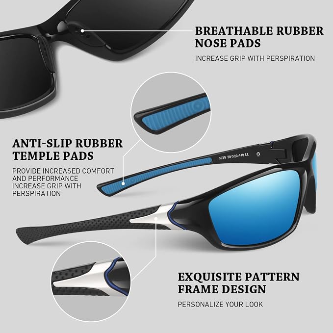 WEAROYO Polarized Sports Sunglasses for Men Women,Fishing Driving Rectangular Goggles UV400 Protection