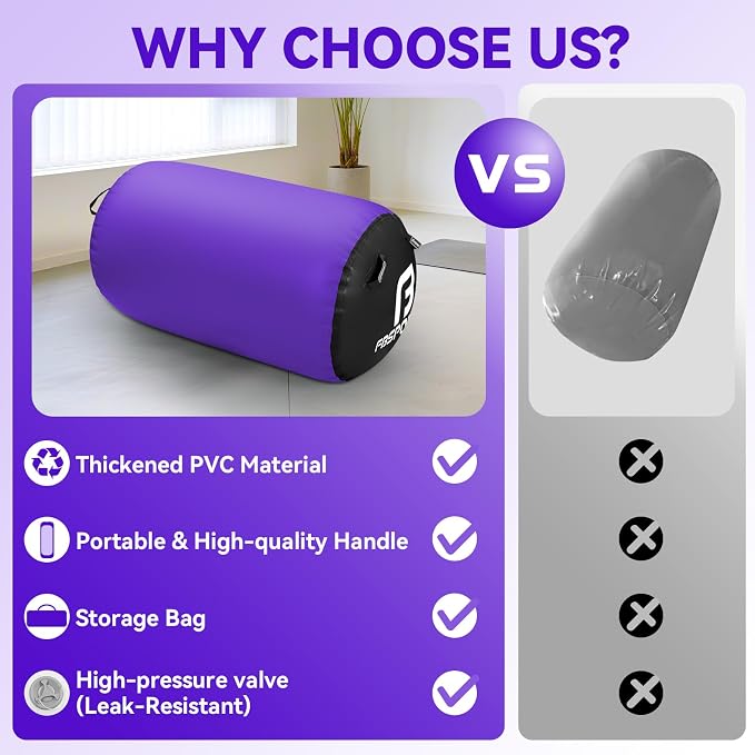 FBSPORT Air Roller Gymnastics Barrel, Inflatable Gymnastics Air Roller Inflatable Air Gymnastics Mat for Yoga Cheerleading Training Home Outdoor Indoor Use