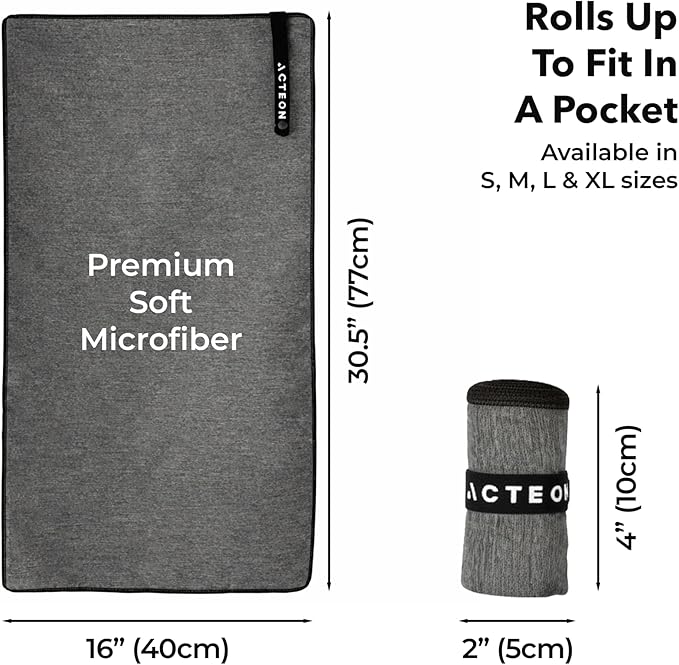 Acteon Microfiber Quick Dry Gym Towel 5 Pack, Silver ION Odor-Free Absorbent Fiber, Fast Drying, Men & Women Workout Gear for Body Sweat, Working Out, Towels Charcoal Grey