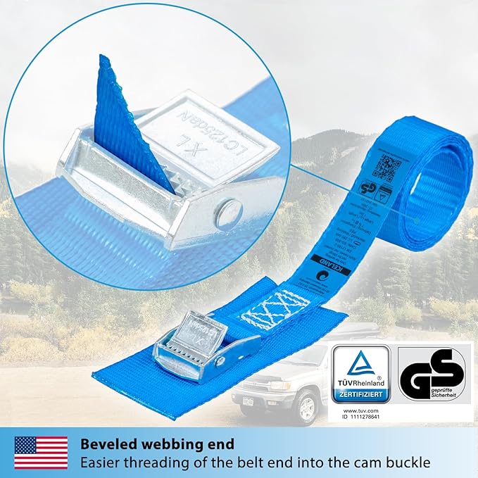 valonic Iceland - Short tie Down Straps - 4 Pack, 3.3 ft x 1 inch, 1100 lbs, TÜV Rheinl. Certified, Protection pad, cam Buckle - for Bicycle, roof Rack, Luggage, Motorcycle