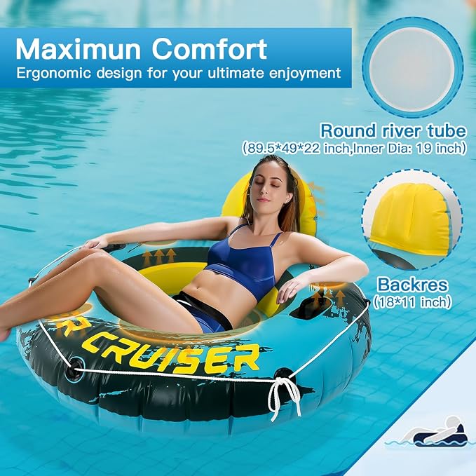 River Tubes for Floating Heavy Duty Inflatable Floating Lounger Premium River Water Rafts Pool Float with Cup Holder Above Lake for Adults