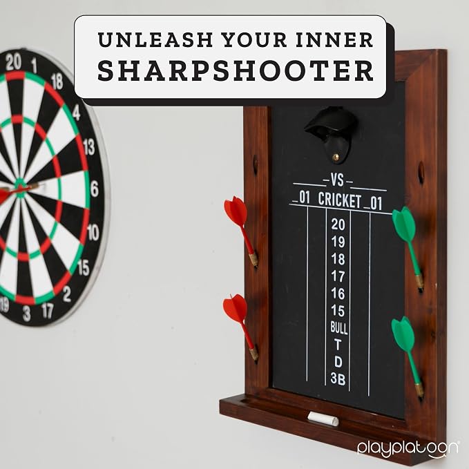 Play Platoon Dart Scoreboard & Darts Holder Wall Mount - Wood Score Board, Professional Darts Accessories, Dart Holder