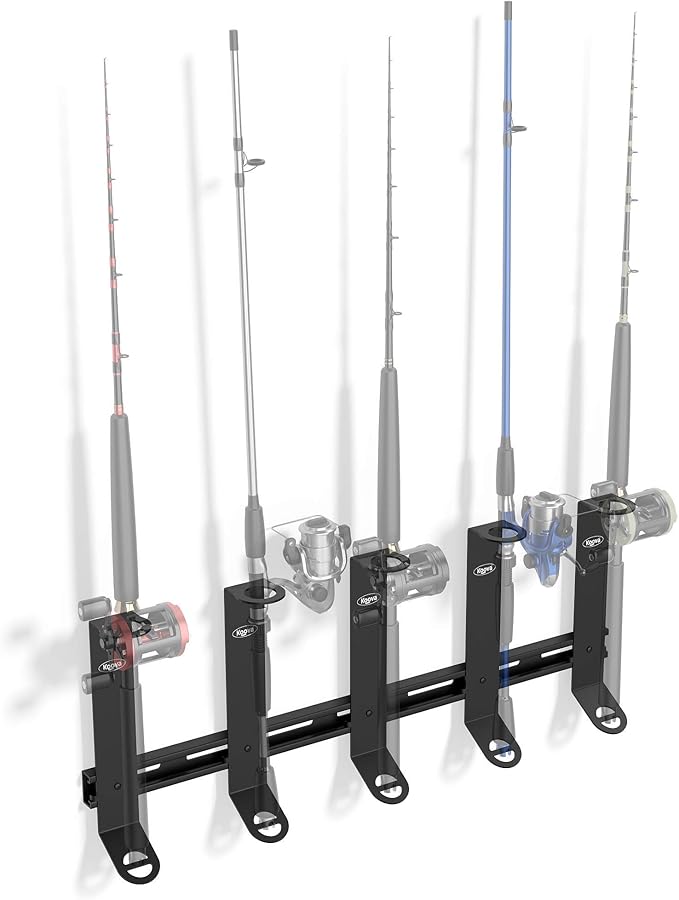 Koova Wall Mount Fishing Rod Holders & Reel Storage | Sturdy Fishing Pole Holders | Steel Rack Fishing Organizers and Storager