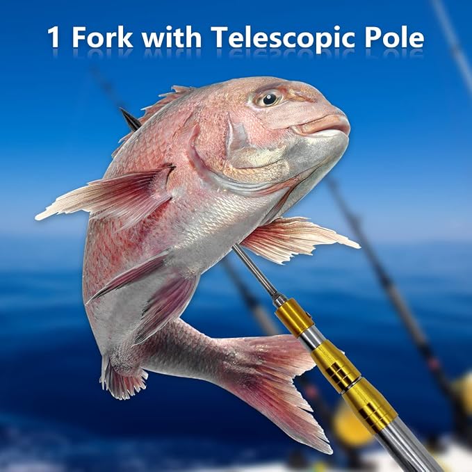Dutiplus Telescopic Fish Gaff with 1~5 Teeth Assorted harpoons Barbed, Sea and Ice Fishing Spear Gig for Hunting Fish Frog Mole