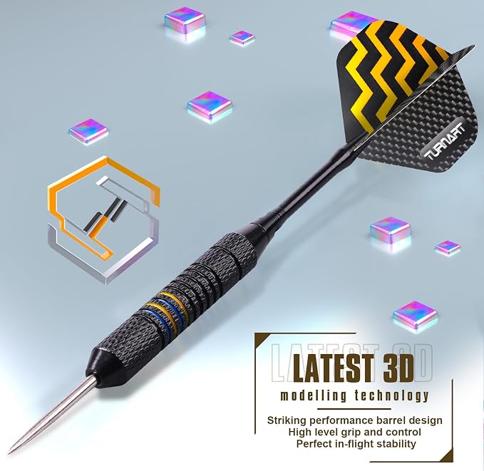 Turnart Darts Metal Tip Set - Steel Tip Darts Darts Set Professional Metal Darts 12 pcs 22/24 Grams Pro Dart Set with Stylish Case Aluminum Shafts Extra 9 Flights
