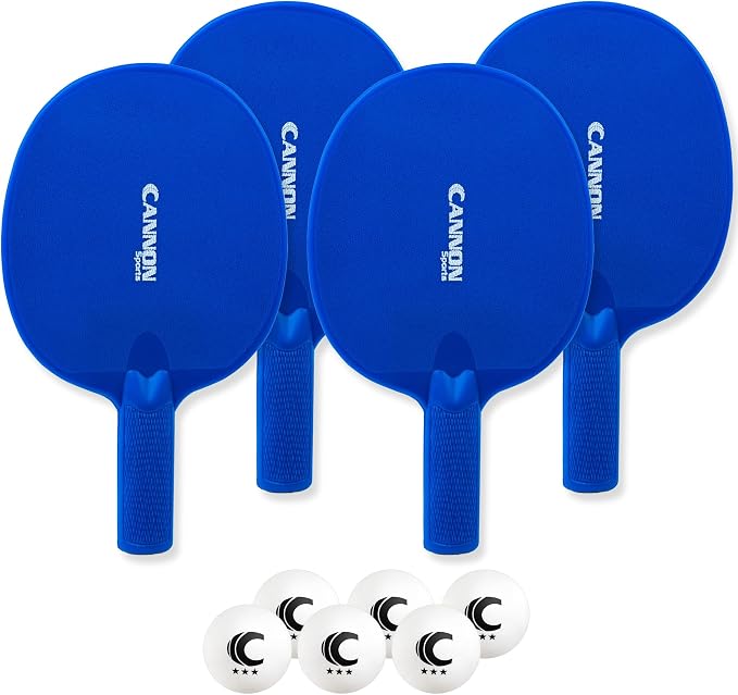 Cannon Sports Unbreakable Table Tennis Paddle Set - 4 Rackets with 6 Pack of 3-Star Table Tennis Balls – Portable Set for 4 Players