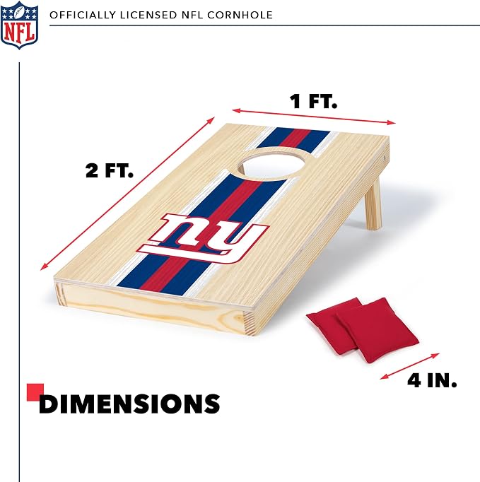 NFL Football Portable Size 1' x 2' Solid Wood Cornhole Set with Direct Print HD Team Graphics – Travel Size