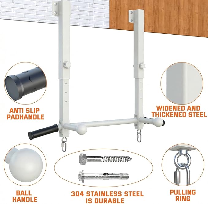 Joist Mounted Pull Up Bar, 800 lbs Heavy Duty Wall Mounted Chin Up Bar, Adjustable Height Pullup Bar for Garage, Basement, Backyard, Beam and Rafter Mount, Easy Installation, Ideal for Multiple Grip Options