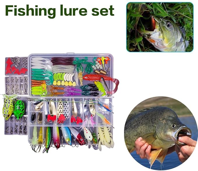 Fishing Lures Freshwater Bait Tackle kit.Tackle Box Including crankbaits topwater Lures,Jigs,Spoons and More Fishing Gear Set.Suitable for Bass Trout Salmon.