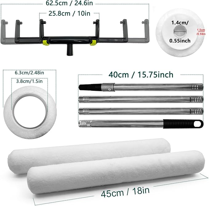 18 Inch Paint Roller Kit, 2 Pcs 18” Paint Roller Covers, 9”-18” Adjustable Roller Frame, and 1.3-4.8ft Extension Pole for Walls,Ceiling,Floors,Interior,Exterior Painting