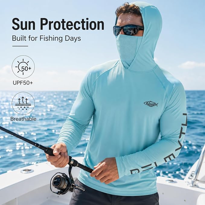 Palmyth Men's Fishing Hoodie Shirt UPF 50+ Quick-Dry Breathable Long Sleeve | Long Sleeve Fishing Shirt, UPF 50+ Sun Protection, Quick-Dry Fabric, Breathable Mesh Back, Built-in Face Mask, 4-way Stretch