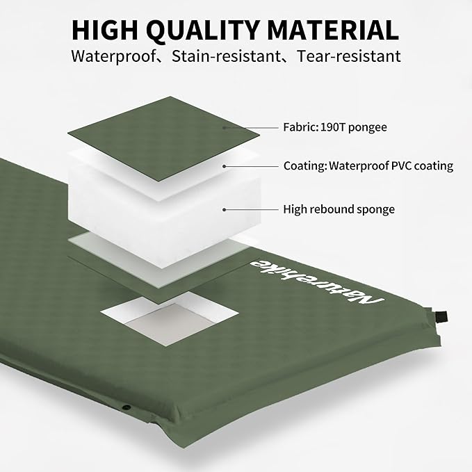 Naturehike Connectable Self Inflating Sleeping Pad, 1.18" Memory Foam Camping Pad, Backpacking Camping Mattress Pad for Tent, Travel, Car, Hammock
