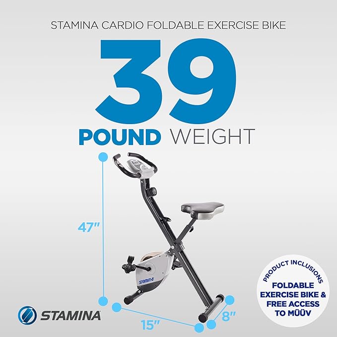 Stamina Upright Exercise Bike 1308 - Fitness Bike with Smart Workout App - Exercise Bike for Home Workout - Up to 300 lbs Weight Capacity | Foldable Stationary Bike for Home Workout; Up to 250 lbs Weight Capacity