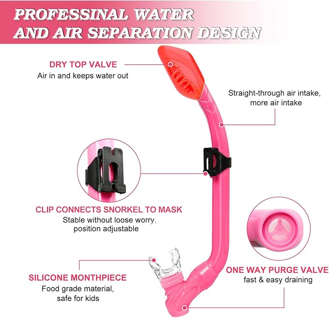 2 Sets Snorkeling Gear for Kids, Kids Snorkel Set for Ages 6-14, Dry Top Snorkel Mask Set for Youth Boys Girls Junior, Tempered Glass Diving Swimming Mask Goggles