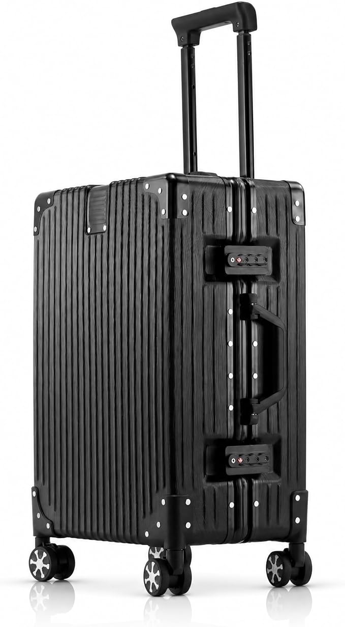 Carry On Luggage 22x14x9 Airline Approved, 20 Inch Zipperless Hard Shell Suitcase with Aluminum Frame, TSA Lock & Spinner Wheels, Lightweight Carry-On Luggage for Travel, Black