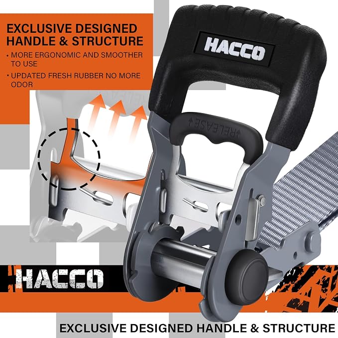 HACCOPLANET Ratchet Straps, 5280lb Break Strengeth, 1.6" Heavy Duty Ratchet Tie Down Strap Set w/Padded Handle, S Hook, Soft Loop for UTV Motorcycle Truck Cargo Straps (Grey, 16FT)