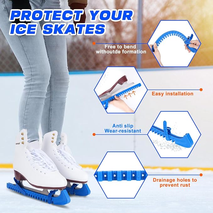 Hikeen Ice Skate Guards with Shoulder Straps,Enhanced Stability Ice Skate Blade Guards,Non-Slip Hockey Skate Blade Protector for Adult and Kids