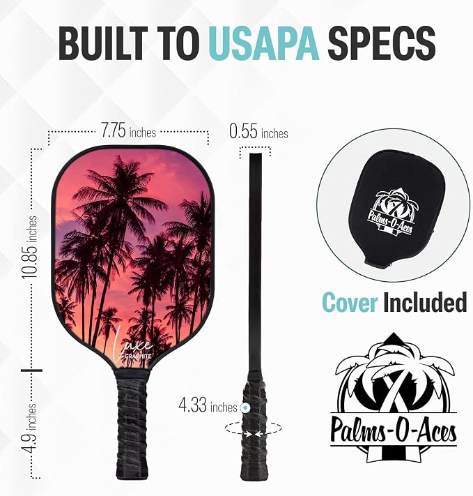 Palms-O-Aces Carbon Fiber Pickleball Paddle – USAPA Approved 16mm T700 Graphite Paddle with Textured Spin Surface | Lightweight Carbon Fiber Pickleball Paddles & Racket | Includes Paddle Cover