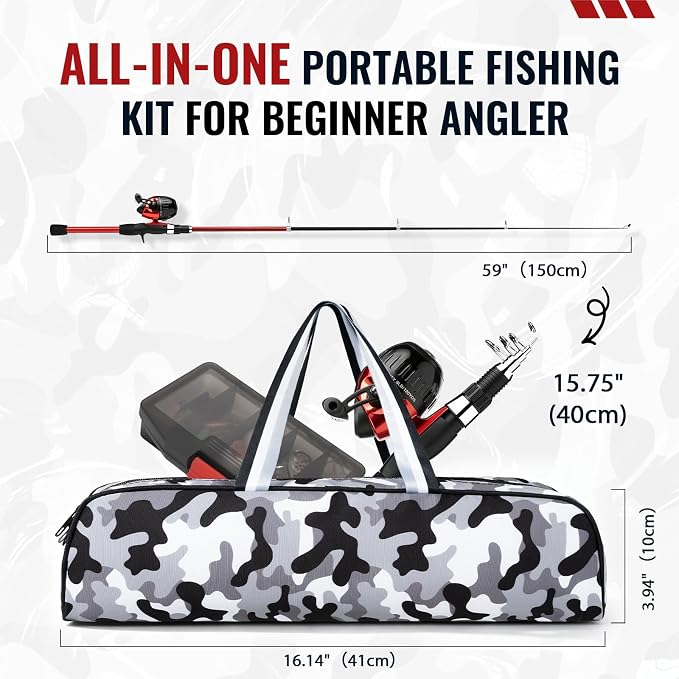 WIDDEN Kids Fishing Pole, Youth Fishing Rod and Reel Combo - Telescopic Portable Fishing Pole with Tackle Box Bag Starter Anglers Set, Fishing Gear Kit for Boys Girls Teens Age 5-18 and Beginners