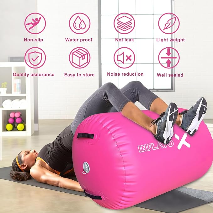 Inflatable Gymnastics Air Barrel Roller & Tumbling Mat with Pump - Air Spot Portable Training Equipment for Yoga, Backhandspring, Cheerleading Home, Gym Use