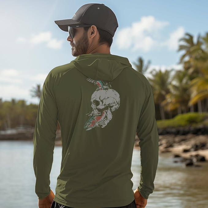 Palmyth Fishing Hoodie for Men Long Sleeve Sun Protection UV UPF 50+ Shirts | Hidden Zipper Pocket, Thumb Loops, Quick-Dry, Side Mesh Panels, Lens Cleaning Cloth, 4-Way Stretch