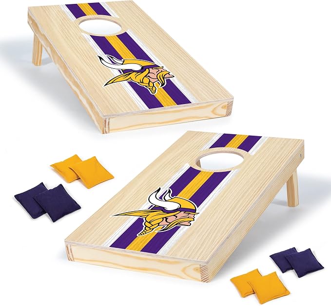NFL Football Portable Size 1' x 2' Solid Wood Cornhole Set with Direct Print HD Team Graphics – Travel Size