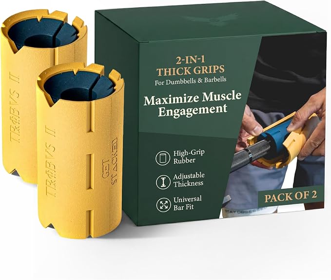 Tribus Thick Grips for Dumbbells & Barbells (2.05" & 2.44”) — Thick Grips for Dumbbells Bars & Fitness Equipment — For Grip Strength & Arm Training, Non-Slip Heavy Duty Rubber