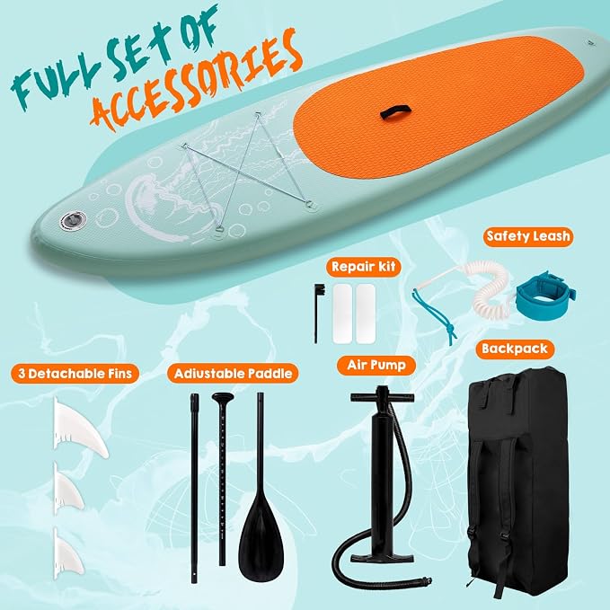 DAKUWAR Paddle Board 10'6''/10' Inflatable Stand Up Paddle Boards with SUP Accessories Ultra-Light Paddleboard Non-Slip Comfort Deck for Adults & Youth of All Skill Levels