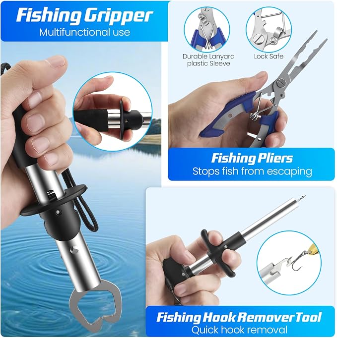 Fishing Tackle Backpack with 2 Tackle Boxes, 208PCS Complete Fishing Gear Kit for Beginners, Waterproof Fishing Bag Organizer with Fish Hook Remover, Lip Gripper, Pliers, Ideal Gift for Men