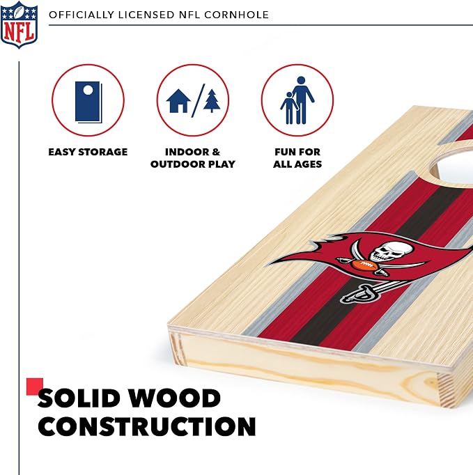 NFL Football Portable Size 1' x 2' Solid Wood Cornhole Set with Direct Print HD Team Graphics – Travel Size