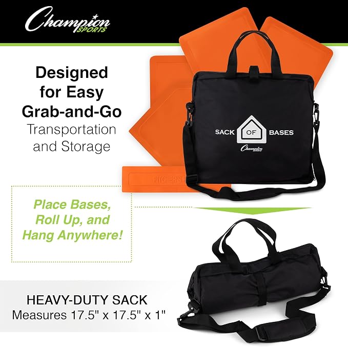 Champion Sports Throw Down Base Sets – Durable Baseball & Softball Practice Bases for Indoor & Outdoor Training
