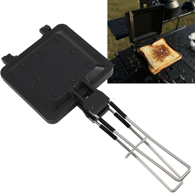 Fdit Camping Foldable Portable Sandwich Japanese Toast Double Sided Frying Pan Bread Clip Non stick Coated Baking Sheet for Outdoor